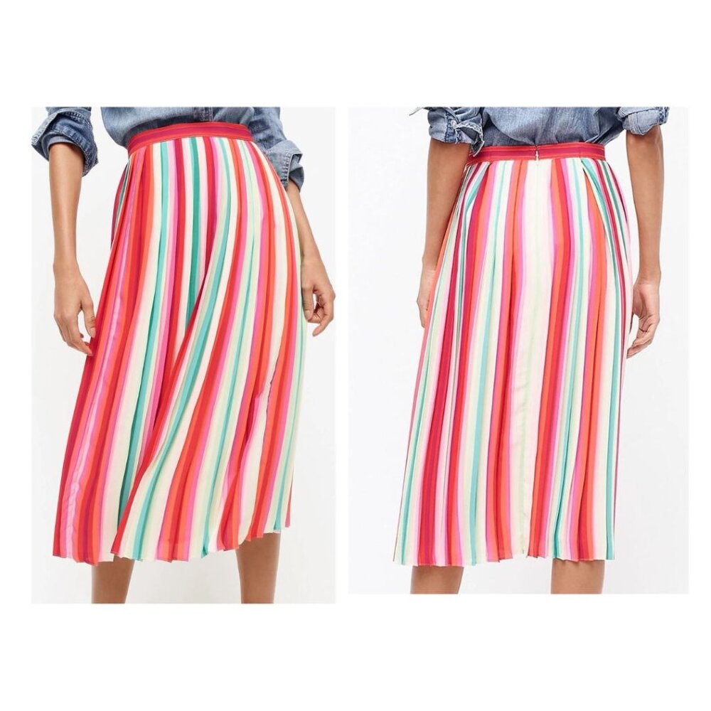 J. CREW "Sunburst" Watermelon (Rainbow) Vertical Stripe Pleated Skirt - 0/XS/S - Picture 10 of 10